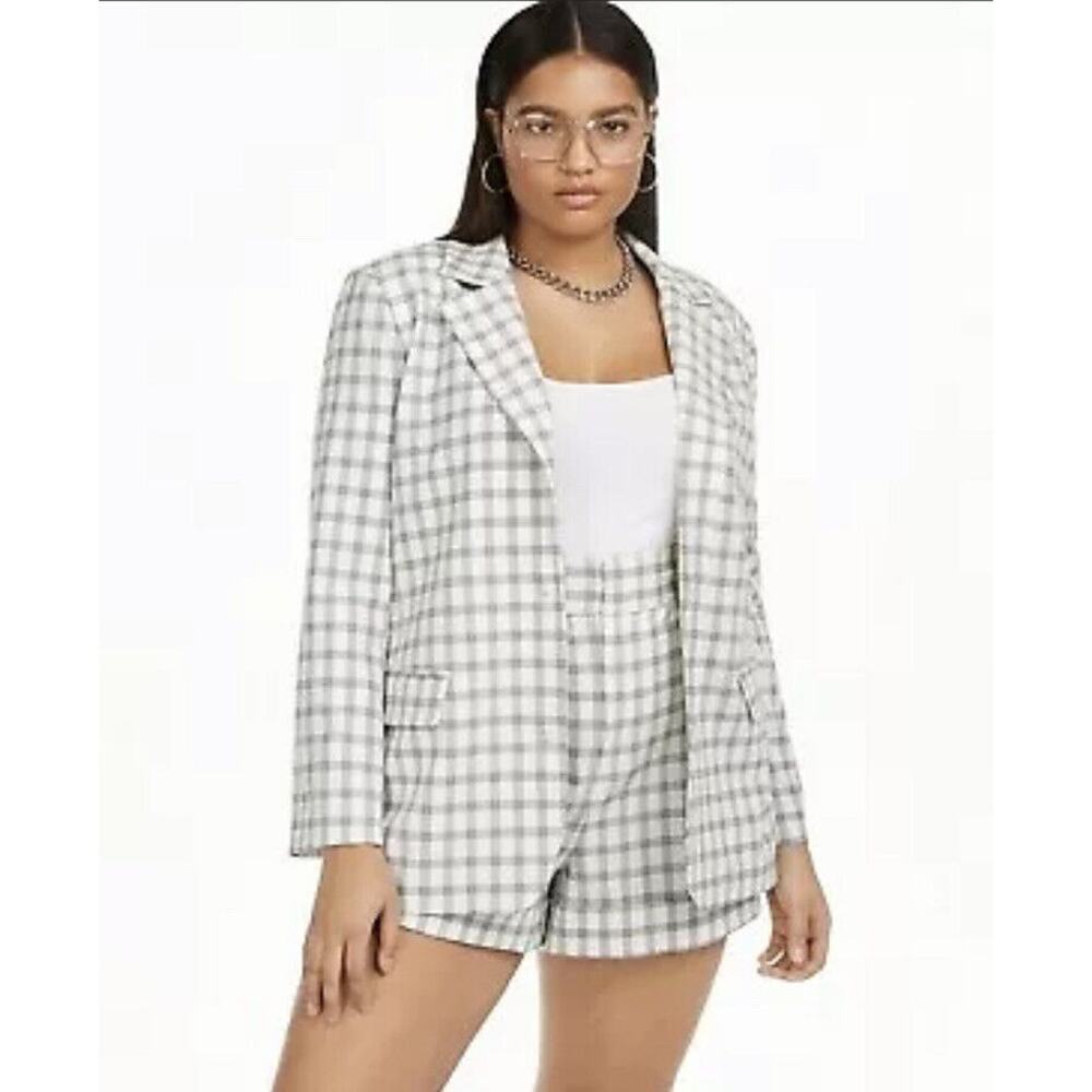 New‎ Danielle Bernstein Womans Plus Sz 1X Plaid Blazer Blazer Ivory Plaid NWT